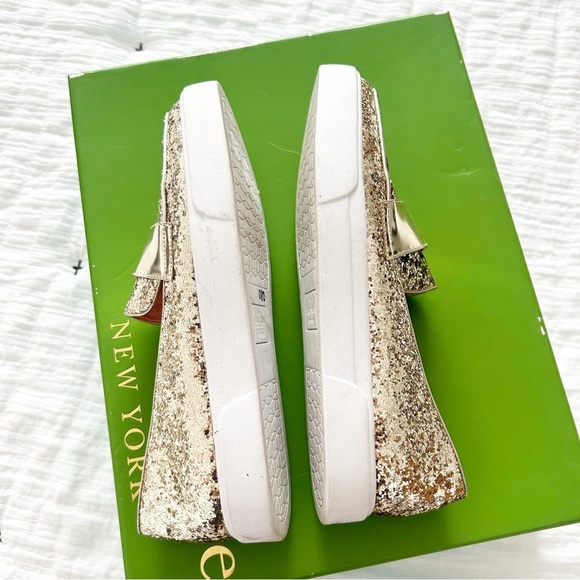 Kate Spade Gold Glitter Slip On Sneaker Loafers Size 5 - Picture 5 of 9